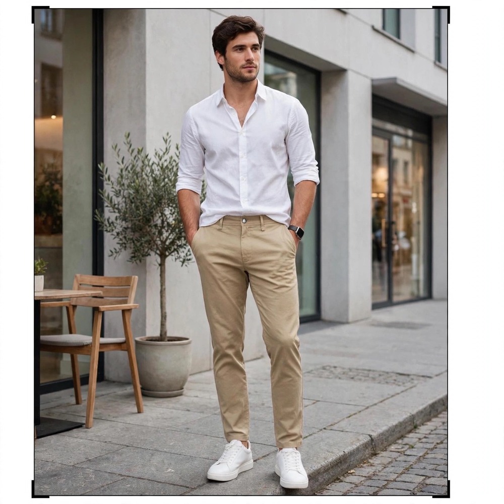 Zara Man Tan Khaki Chino Pants Flat Front Straight Leg Mens Size 31